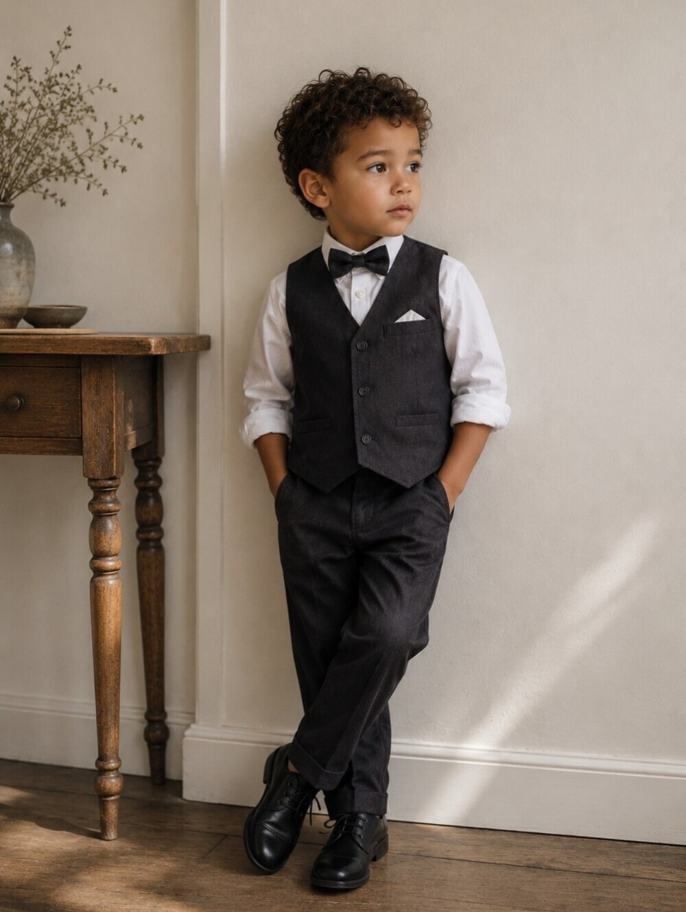 Deux Par Deux Boys Gray Dress Vest Bow Tie Set NWT 4T Ring Bearer Wedding